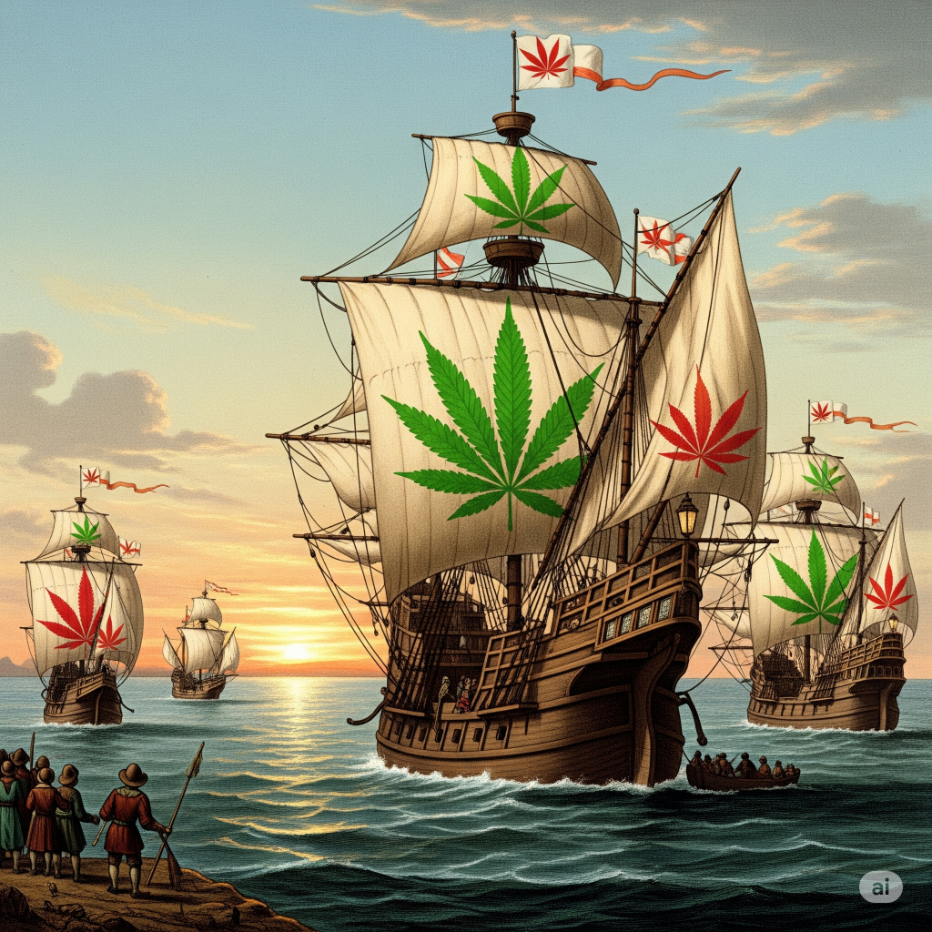 Darstellung von Schiffen mit Segeln aus Hanf